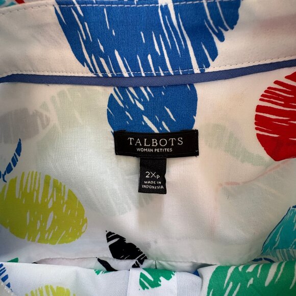 TALBOTS Multi-Color Apple Print Roll Tab Sleeve Shirt - Picture 4 of 5